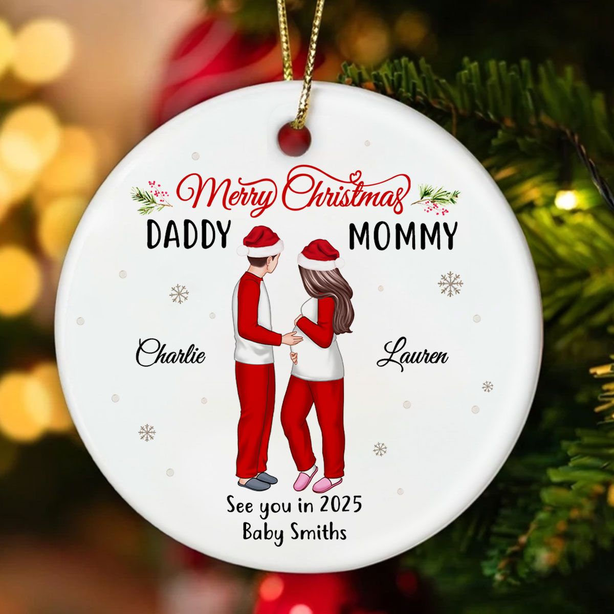 Expecting Parents Ornament, Merry Christmas Mommy Daddy, See You in 2025 Ornament