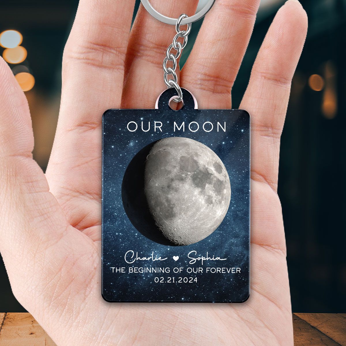 Our Moon Couple Moon Phase Art Anniversary Gift For Him Gift For Her Personalized Acrylic Keychain