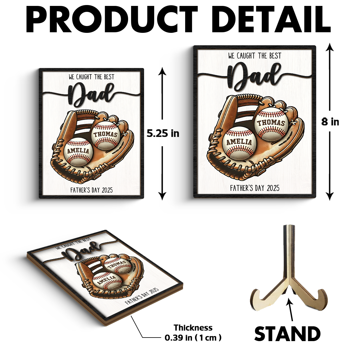 Personalized 2-Layered Wooden Plaque, Father’s Day Gift We Caught The Best Dad Throwing Ball, Custom Kid's Name