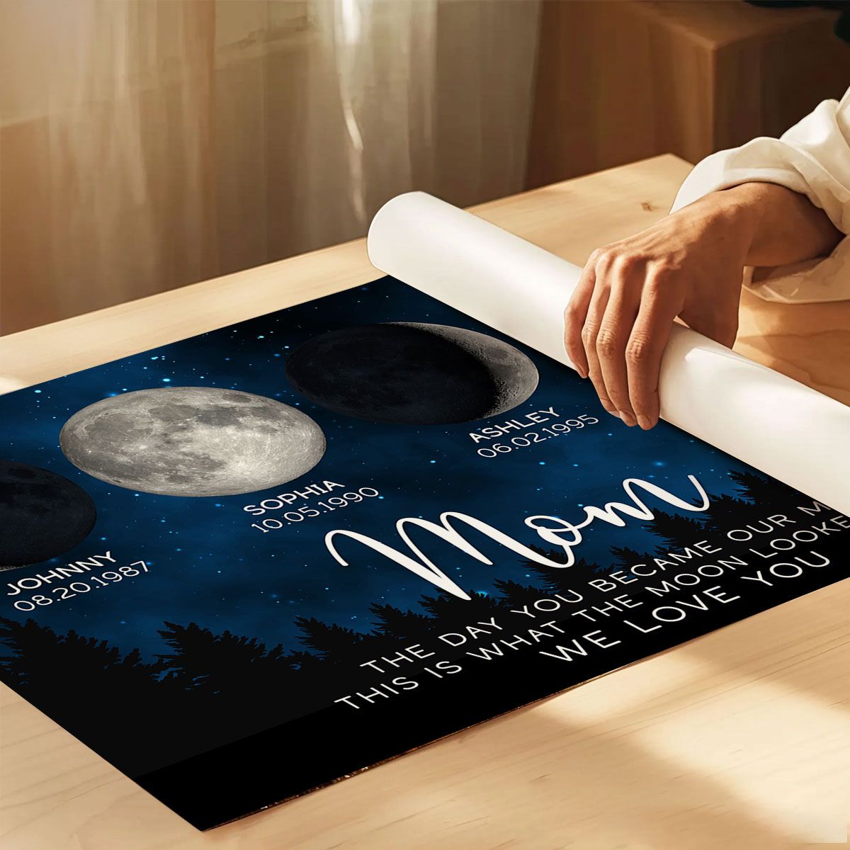 Galaxy Night The Day You Became Mom Custom Birth Moon Phase Personalized Canvas, Heartfelt 2025 Mother's Day Gift