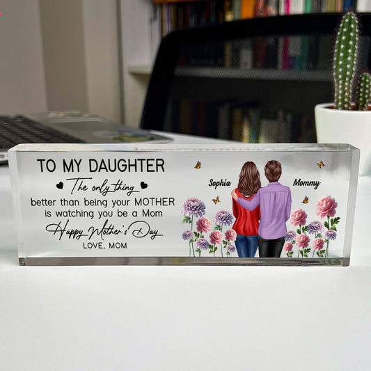 To My Daughter From Mom Happy Mother's Day Birth Flower Personalized Desk Block, Mother's Day Gift For Daughter