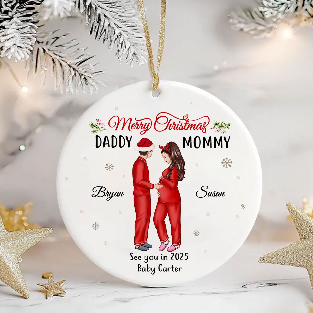 Expecting Parents Ornament, Merry Christmas Mommy Daddy, See You in 2025 Ornament