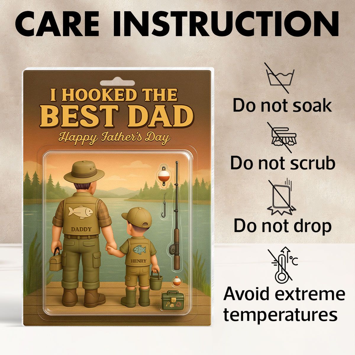 I Hooked the Best Dad Fishing Custom Figure Personalized Acrylic Block Plaque, Father's Day Gift for Dad, Gift for Husband