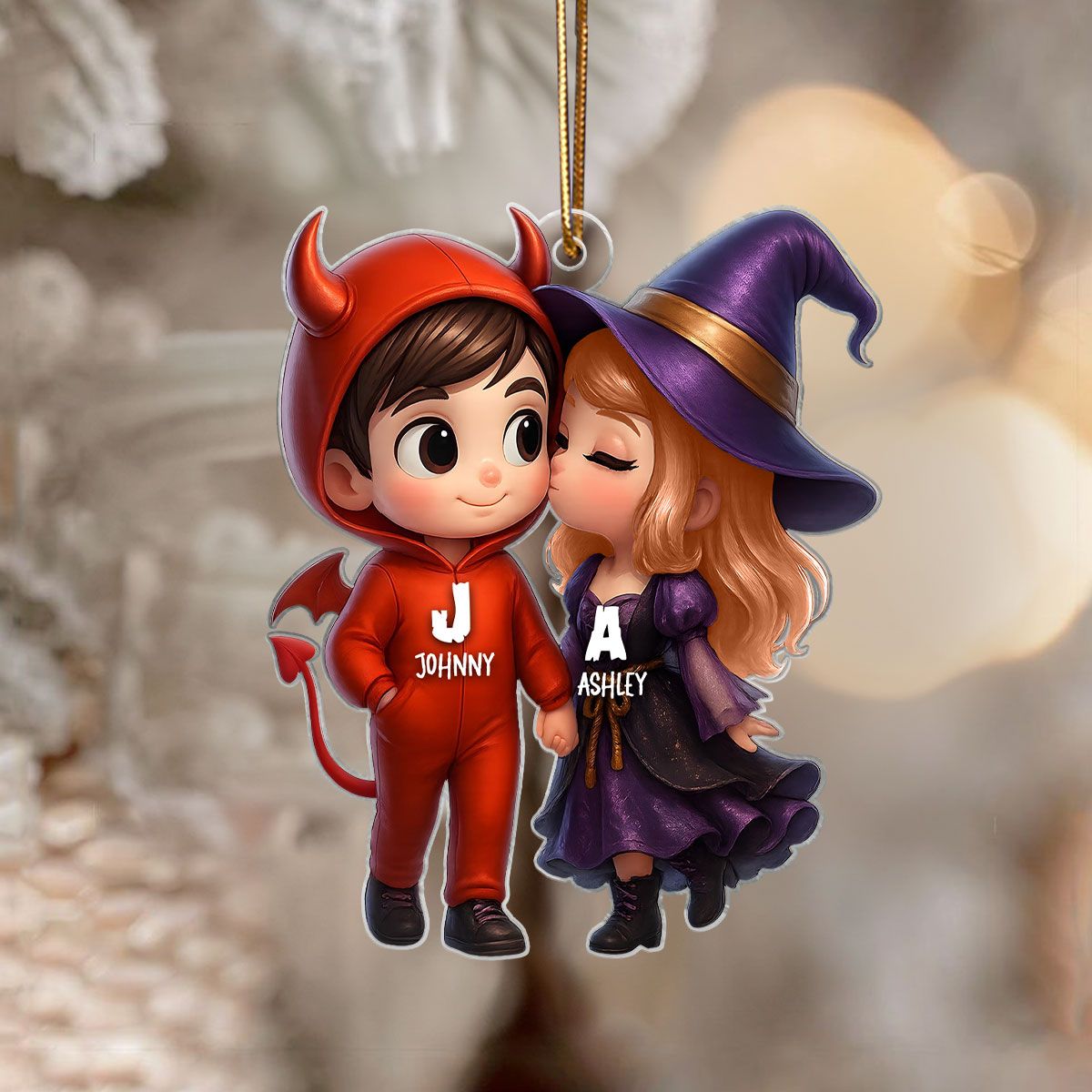 Cute Cartoon Halloween Couple Personalized Acrylic Ornament,Halloween Tree Decoration