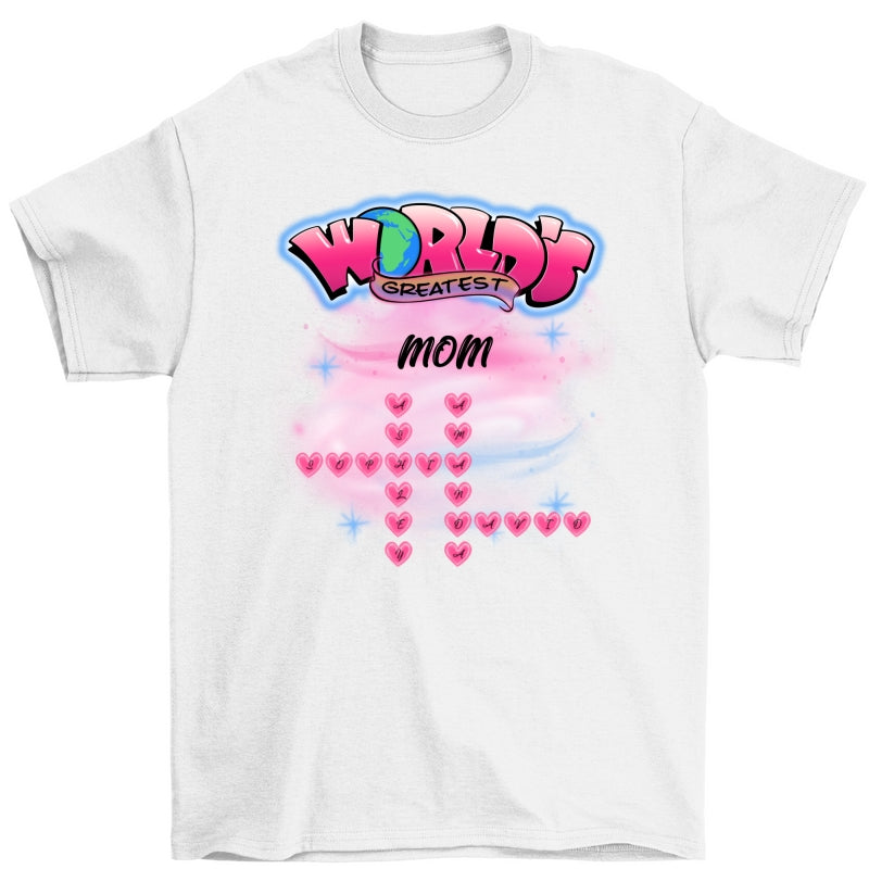 Airbrushed Mom Grandma Kids Names Crosswords Personalized Shirt, Mother's Day Shirt for Mom, for Grandma
