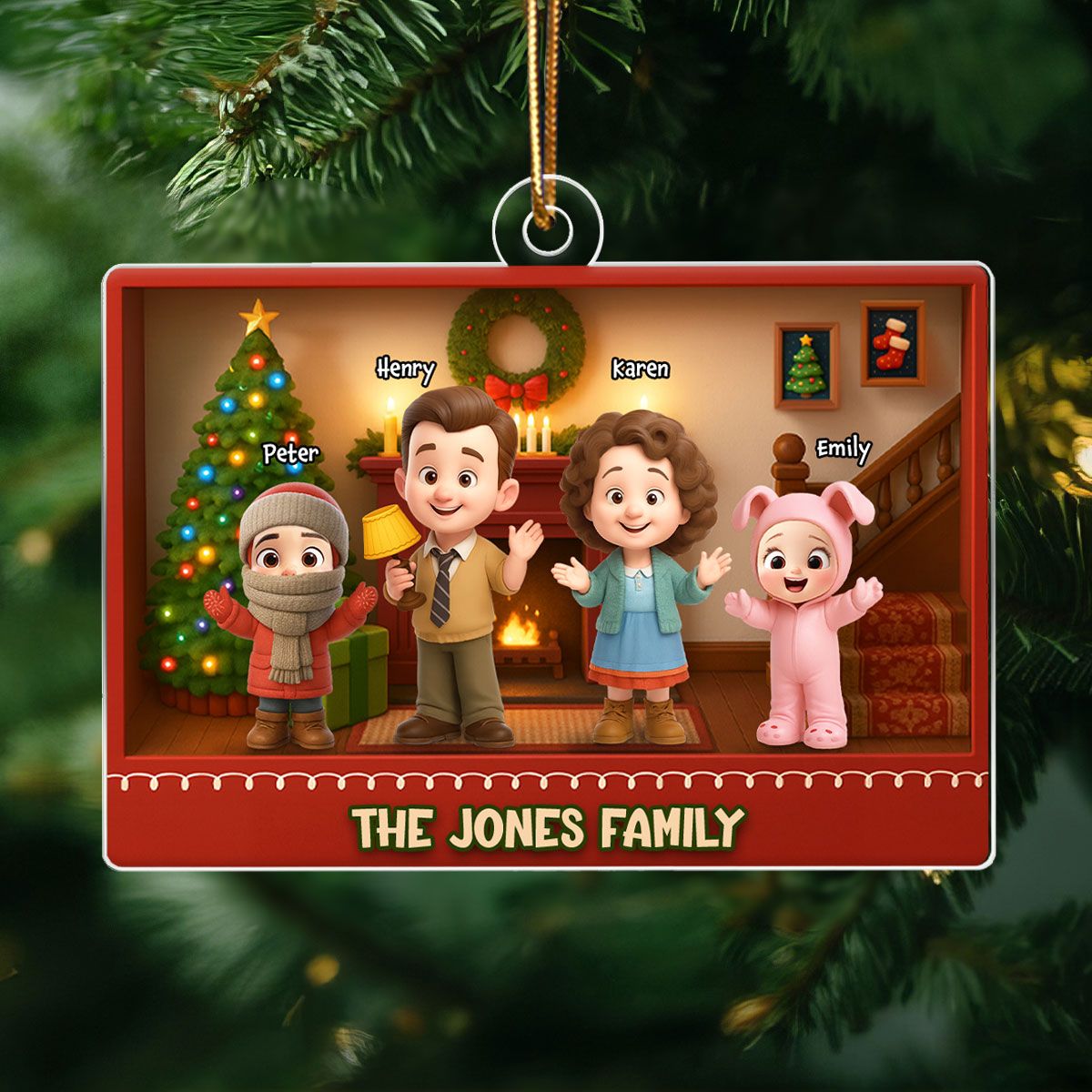 Family Christmas Action Figure Personalized Acrylic Ornament, Nostalgia Christmas Decor for Family