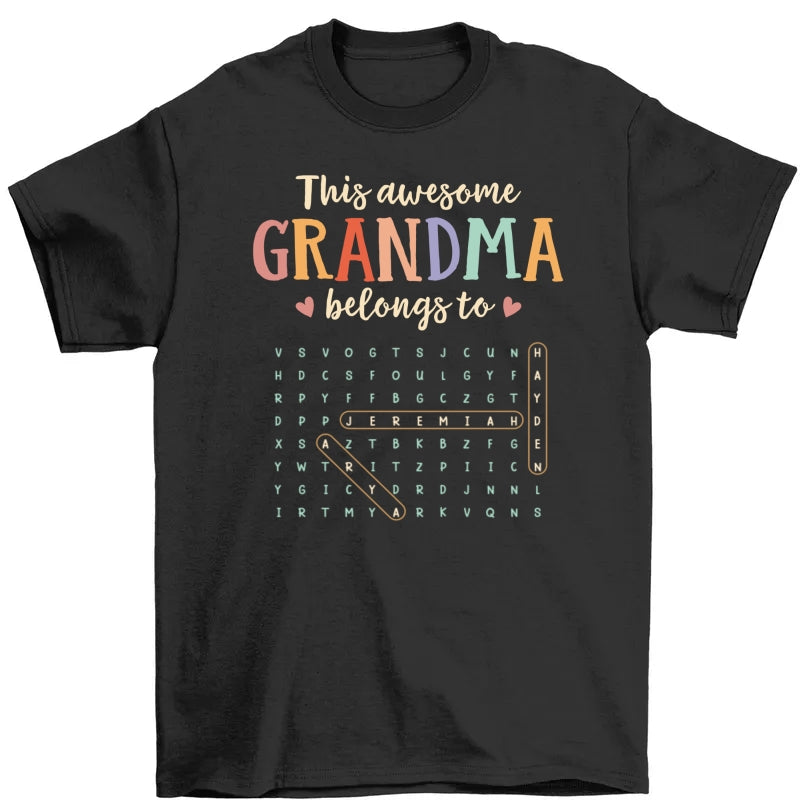 This Awesome Grandma Belongs To Grandkids Name Word Search Puzzle - Personalized Shirt - Mother's Day Gift For Grandma Mom
