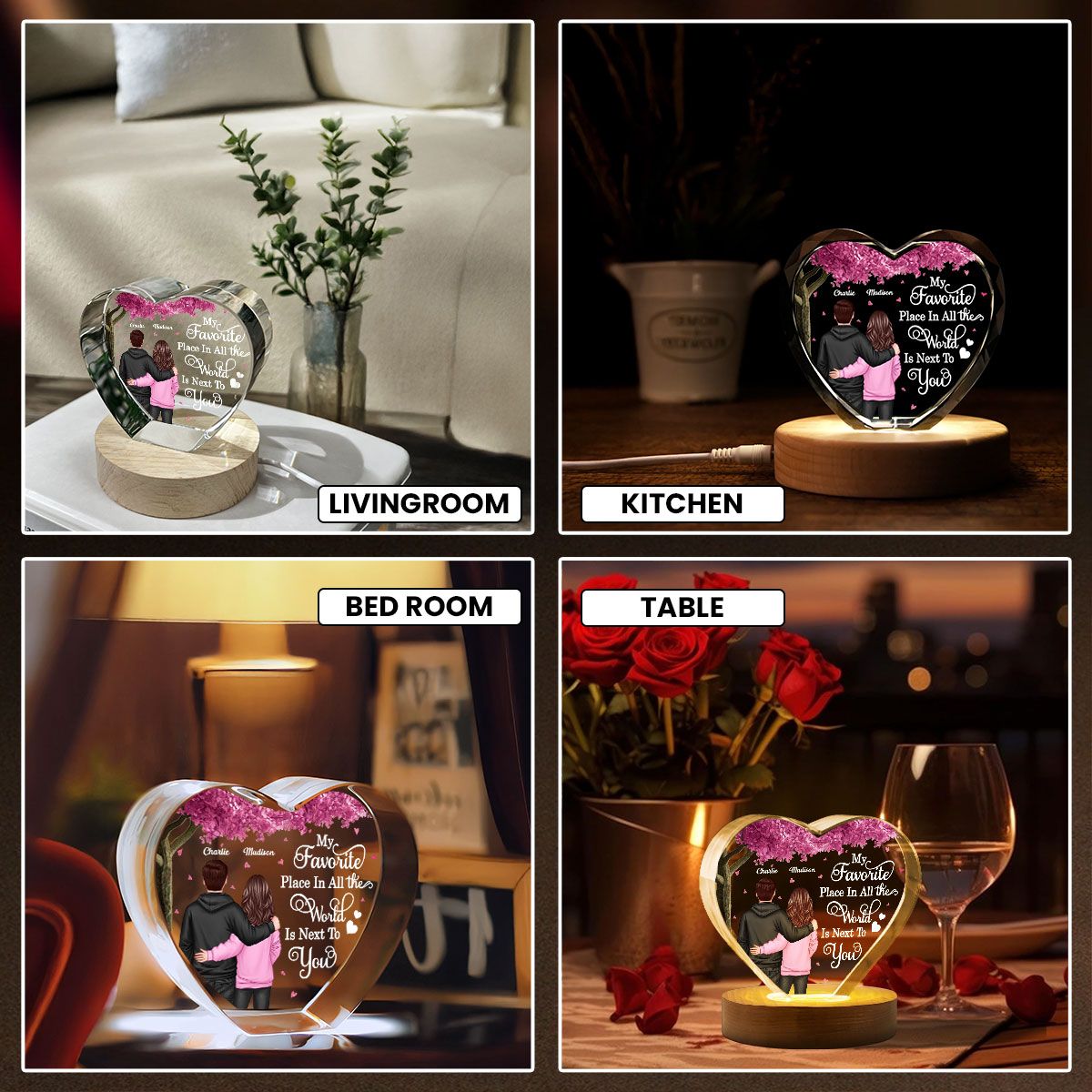 Couple Favorite Place in All the World Premium Crystal Heart LED, Treasured Forever Keepsake, Valentine's Day Gift For Him, Gift For Her