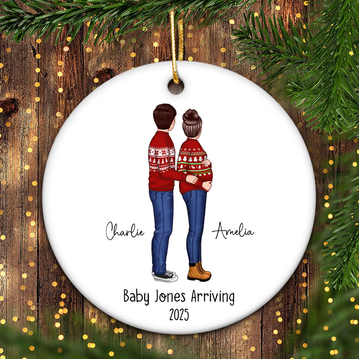 Custom Maternity Ornament, Personalized Expectant Parents, Pregnancy Announcement