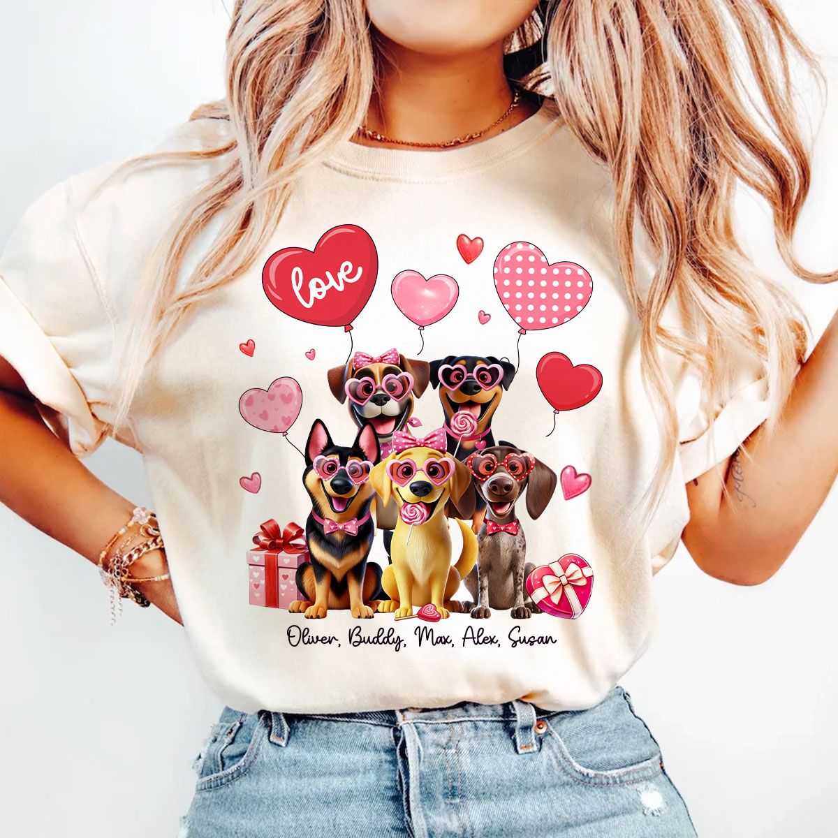 Personalized Valentine Heart Balloon Shirt For Dog Mom, 3D Cute Dogs