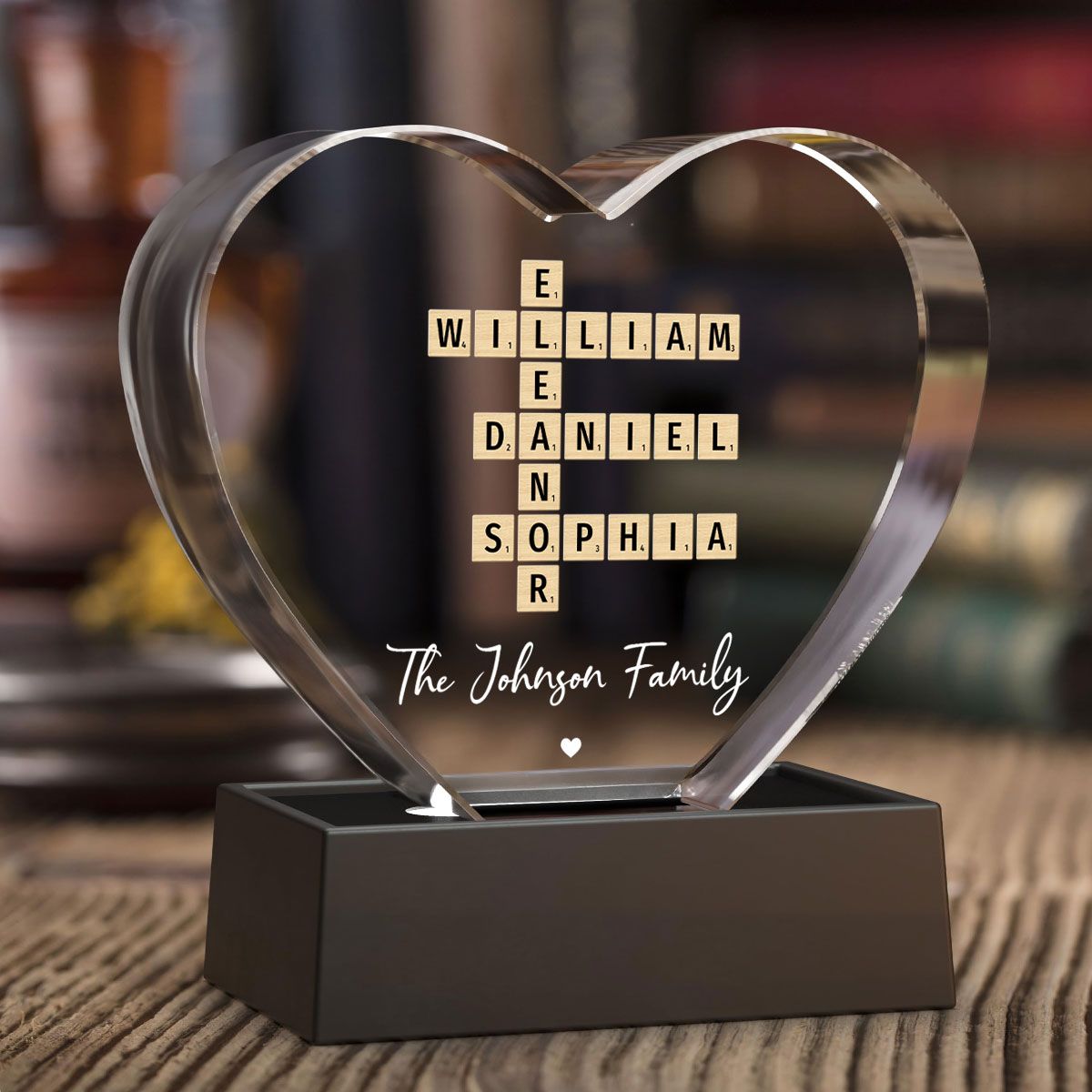 Family Names Crossword Art - Created In A Moment, Treasured Forever Personalized Heart Crystal LED