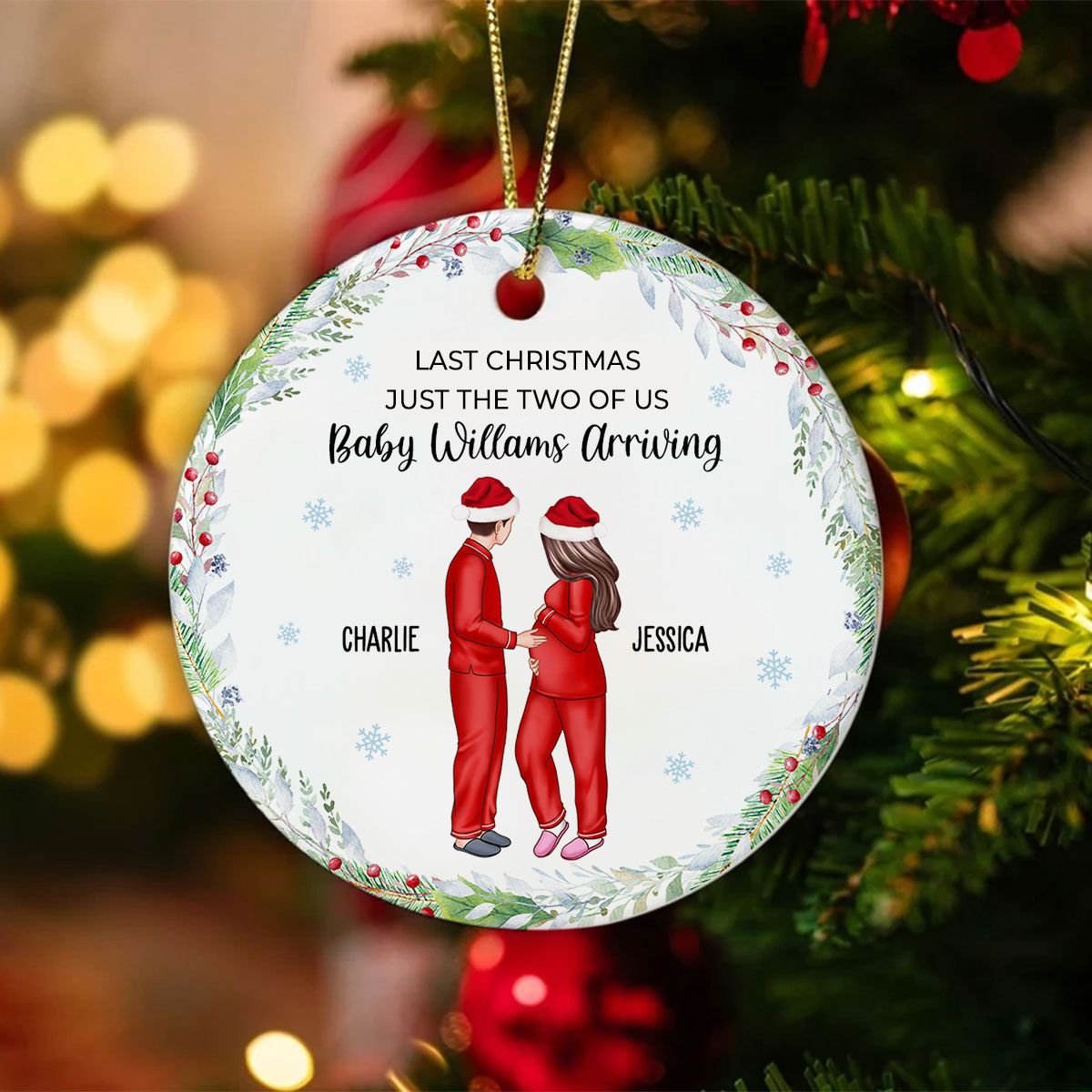 Last Christmas Just The Two Of Us Baby Arriving Soon Personalized Ceramic Ornament, Christmas Gift For New Mom New Parents