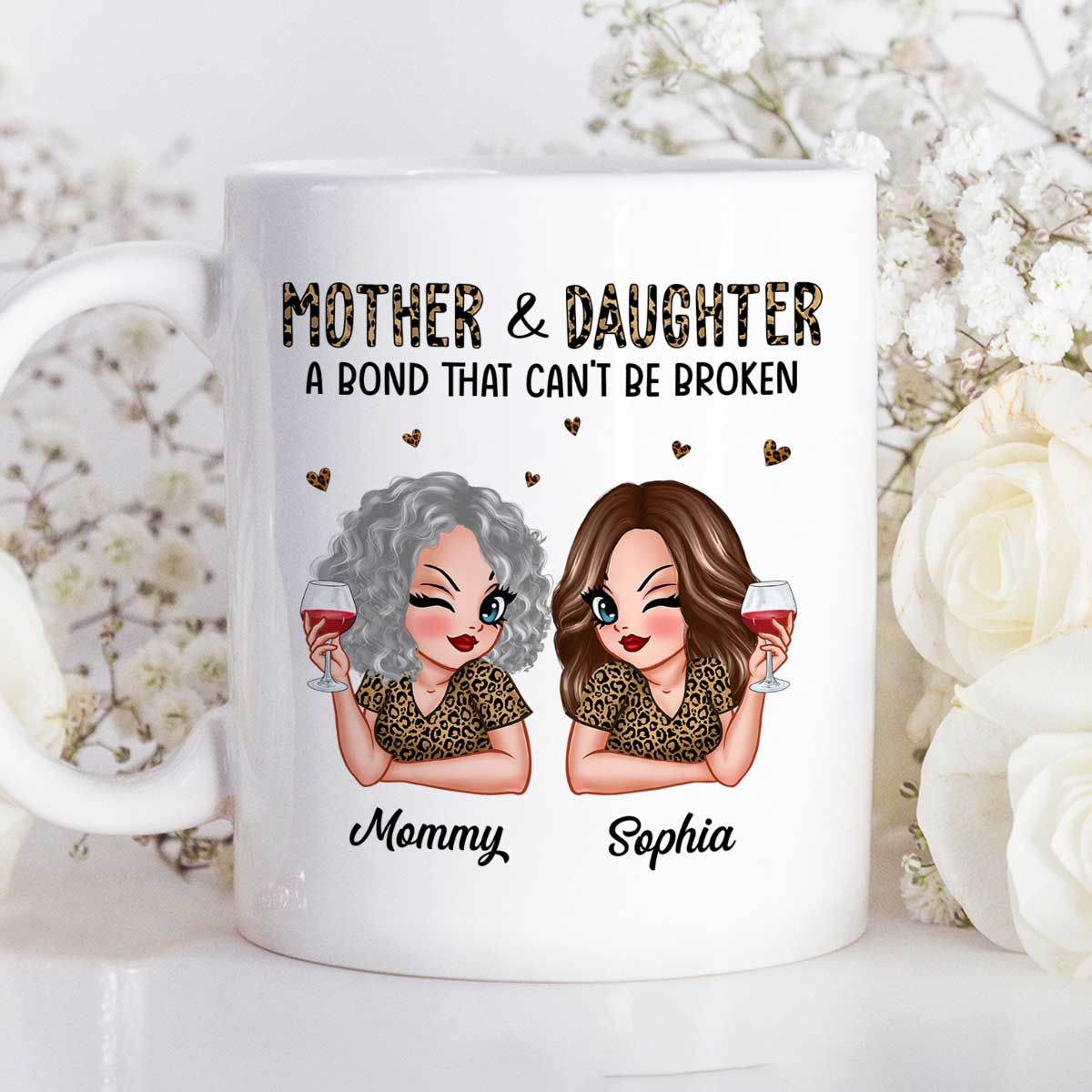 Leopard Pattern Mother Daughter Bond That Can't Be Broken Personalized Mug, Mother's Day Gift For Daughter