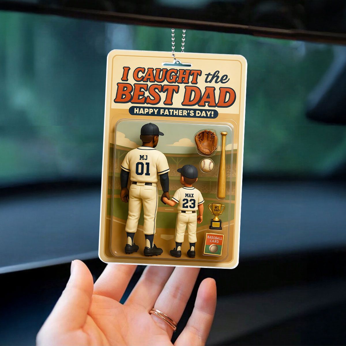 We Caught the Best Dad Baseball Custom Figure Personalized Acrylic Car Hanger, Father's Day Gift for Dads