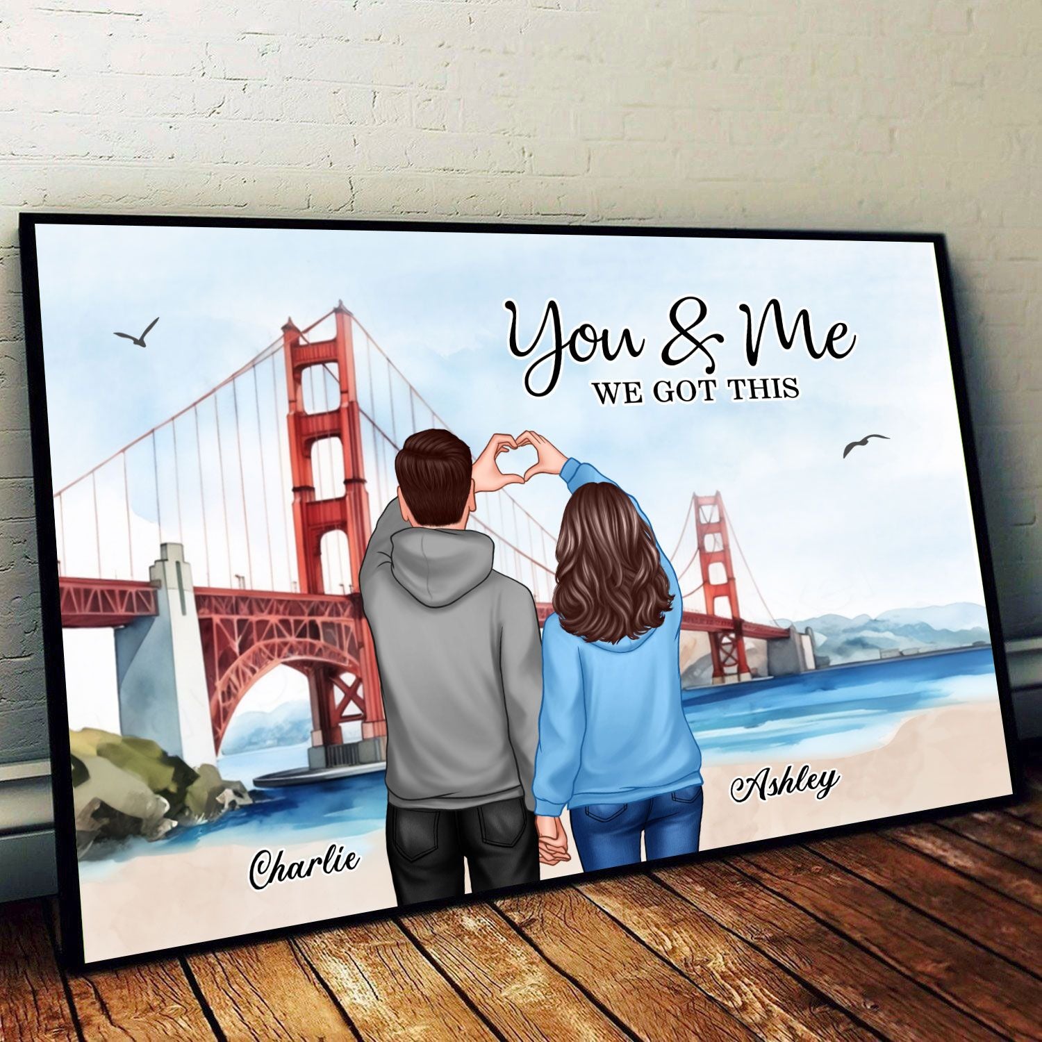 Personalized Couple Bridge Landscape Poster, Valentine's Day Gift, Anniversary Gift for Couples