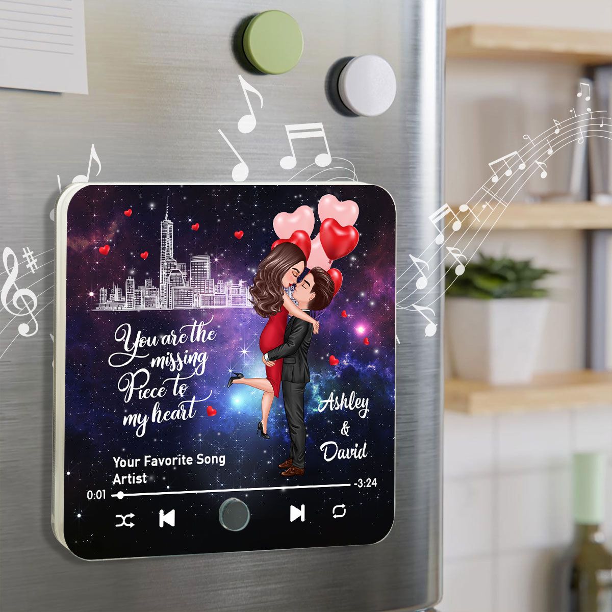 The Missing Piece To My Heart Couple Kissing Favorite Song Personalized Music Fridge Magnet, Gift For Couple