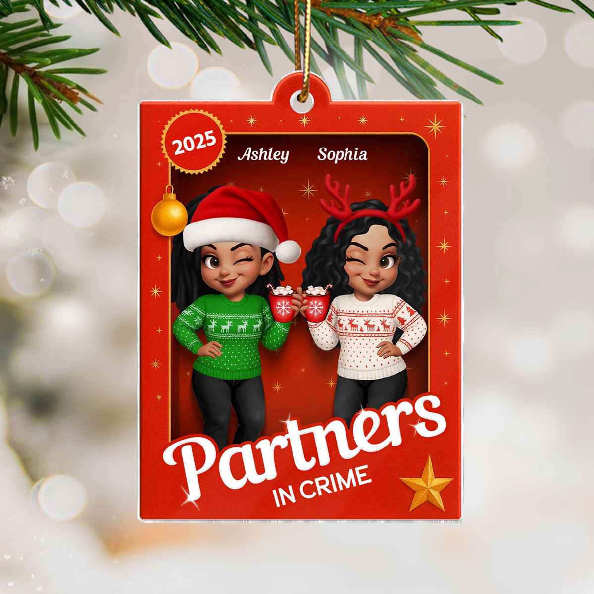 Besties Sisters 3D Effect Holiday Toy Box Personalized Acrylic Ornament, Christmas Gift for Besties, Best Friends