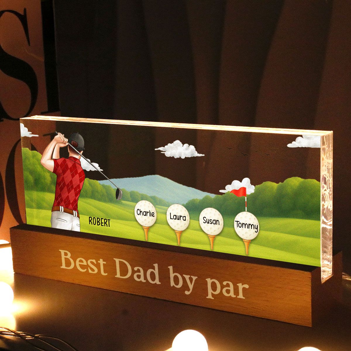 Best Dad Grandpa By Par Golf Personalized Acrylic Block LED Night Light