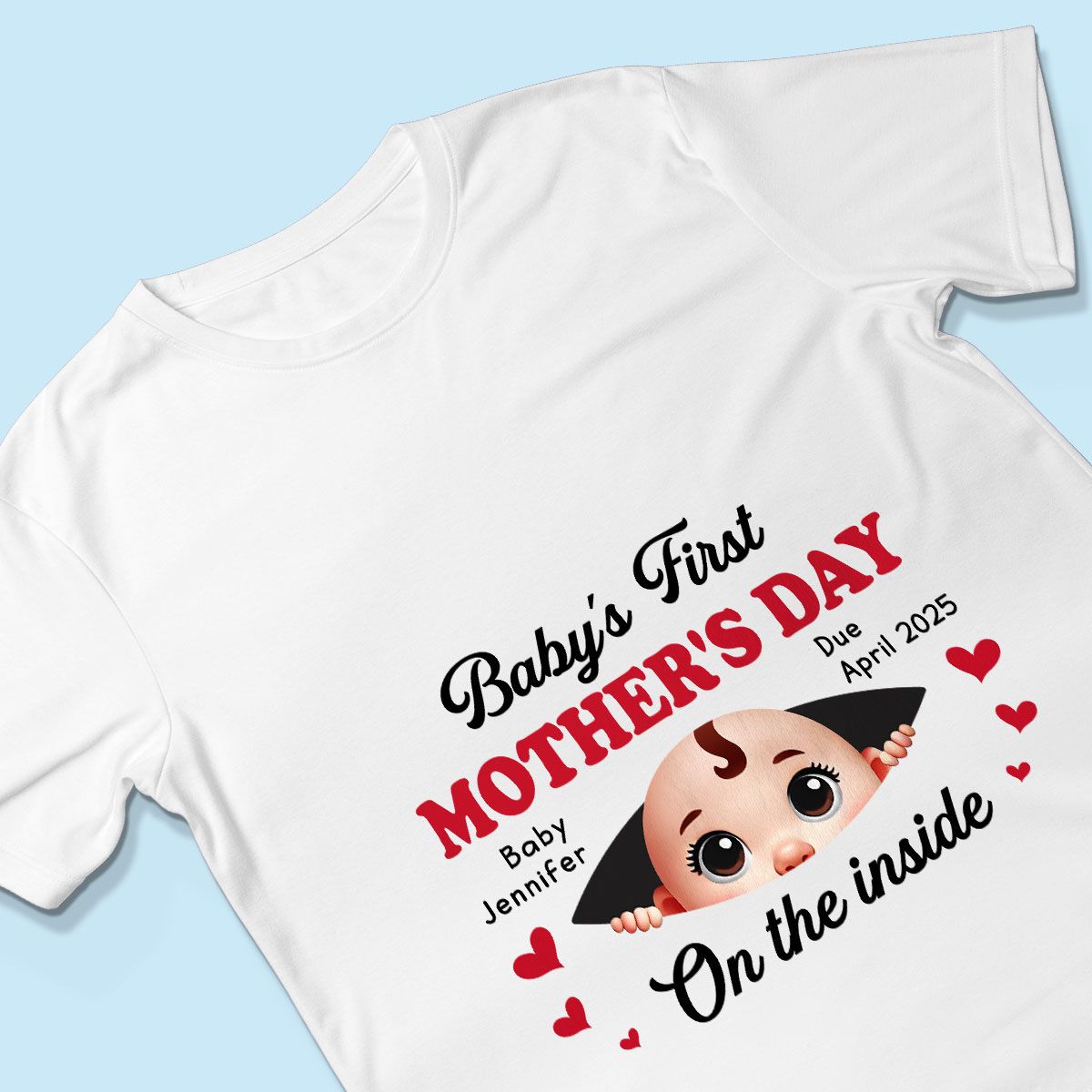 Baby First Mother's Day On The Inside Personalized Shirt, Custom Pregnancy Reveal Shirt, Mother's Day Gift For Expecting Moms