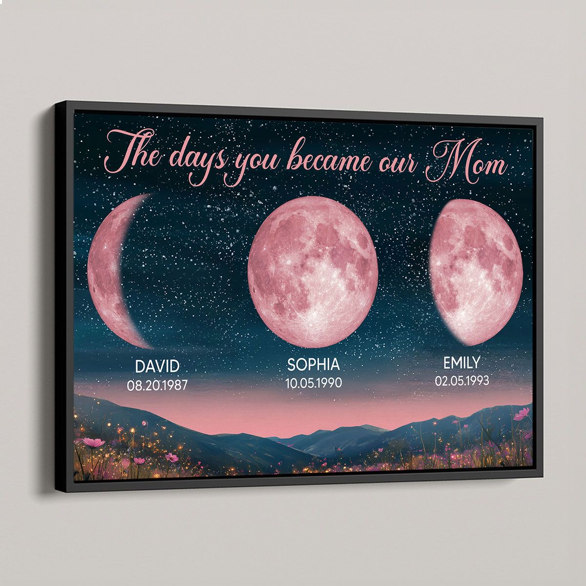 Personalized Birth Moon Canvas, Pink Moon Phase | A Heartfelt Gift for Mom’s Birthday, Mother’s Day, or Just Because