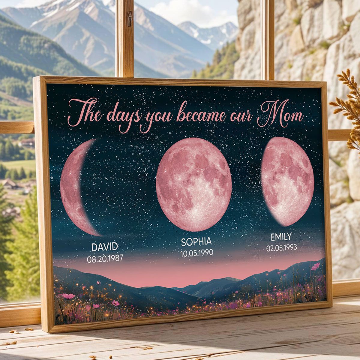 Personalized Birth Moon Canvas, Pink Moon Phase | A Heartfelt Gift for Mom’s Birthday, Mother’s Day, or Just Because