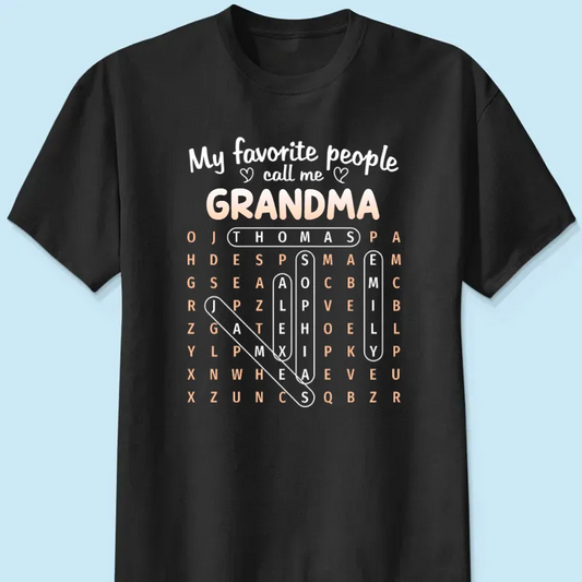 Favorite People Call Me Grandma Word Search Puzzle - Personalized Shirt - Mother's Day Gift For Grandma