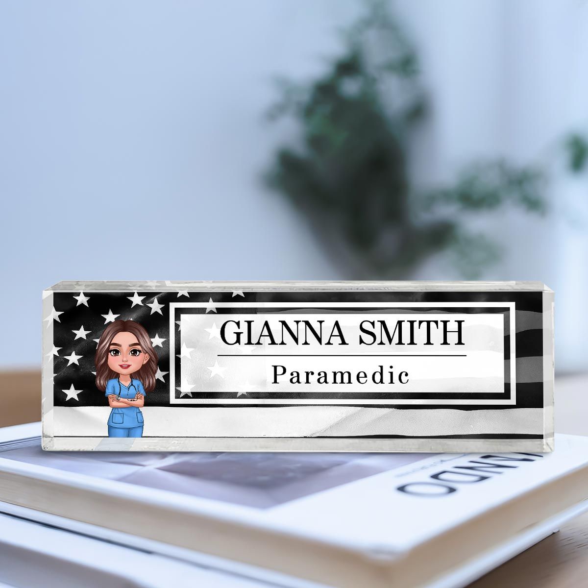Proud Occupation Patriotic American Flag Personalized Acrylic Desk Name Plate, Gift For Boyfriend Girlfriend Husband Wife, Appreciation Gift