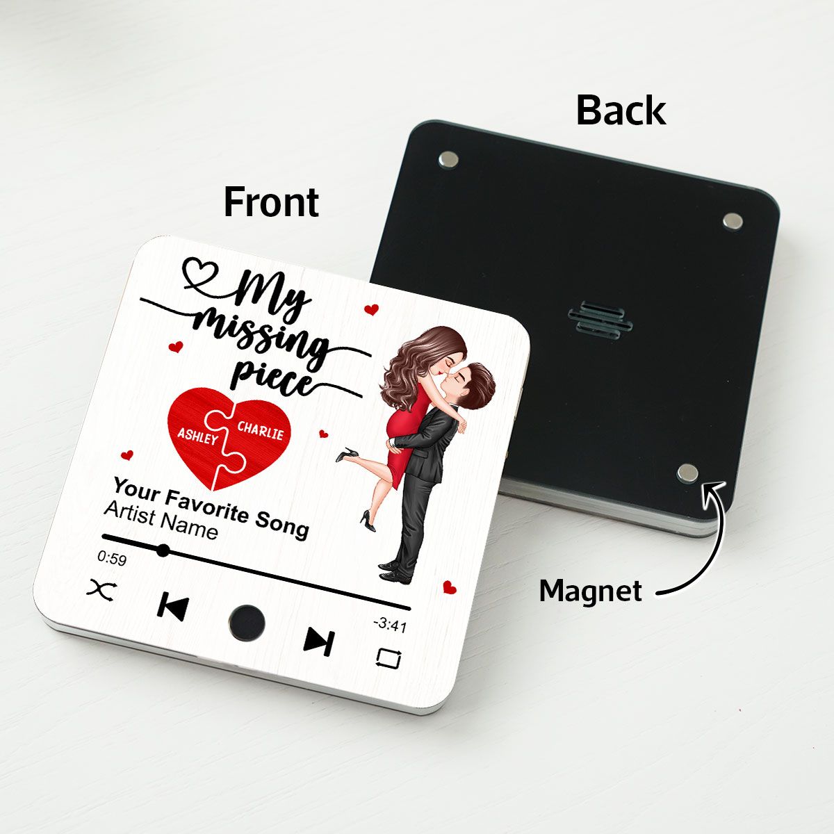 My Missing Piece Gift For Her Gift For Him Couple Kissing Favorite Song Personalized Music Fridge Magnet