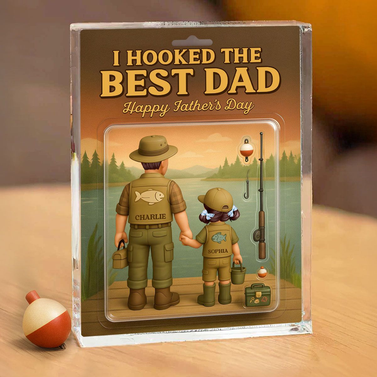 I Hooked the Best Dad Fishing Custom Figure Personalized Acrylic Block Plaque, Father's Day Gift for Dad, Gift for Husband