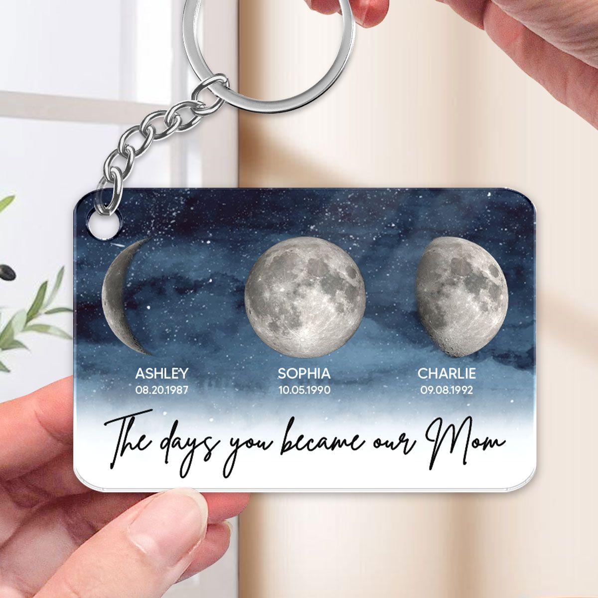 Starry Night Custom Birth Moon Phase The Days You Became Our Mom Personalized Acrylic Keychain, Mother's Day Gift