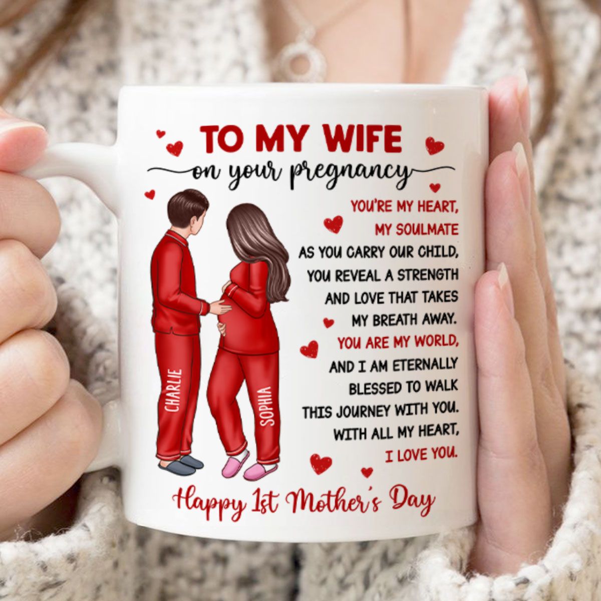 To My Pregnancy Wife Happy First Mother's Day From Husband Personalized Mug, Mother's Day Gift For Pregnant Mom, Expecting Mom