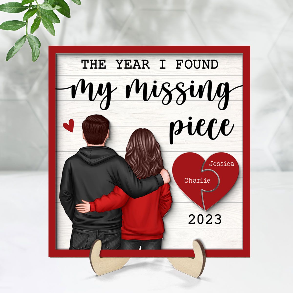 The Year I Found My Missing Piece Back View Couple Personalized 2-Layered Wooden Plaque, Valentine's Day Gift for him, Gift for her