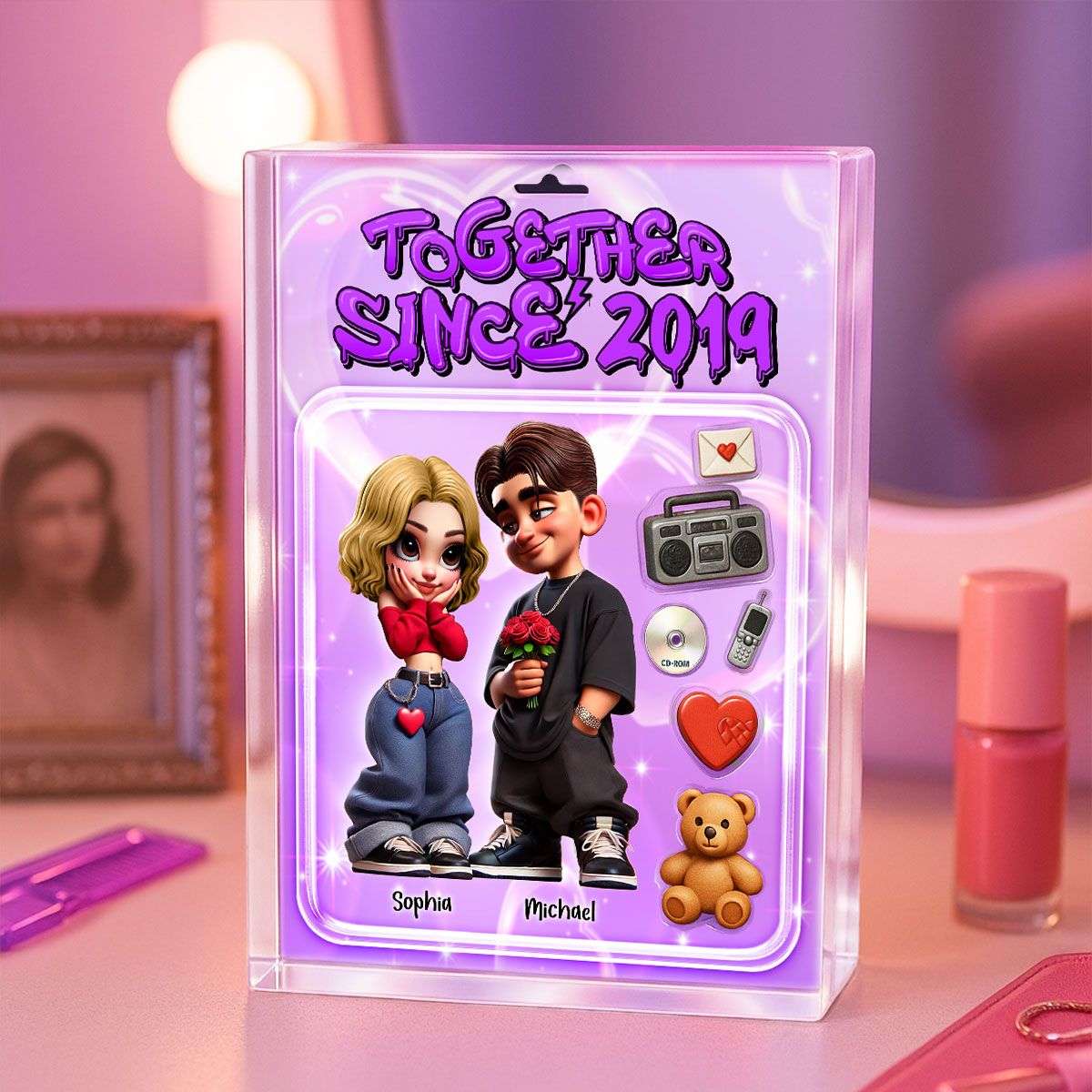 Y2K Couple Toy Box Figures Style Personalized Acrylic Block Plaque