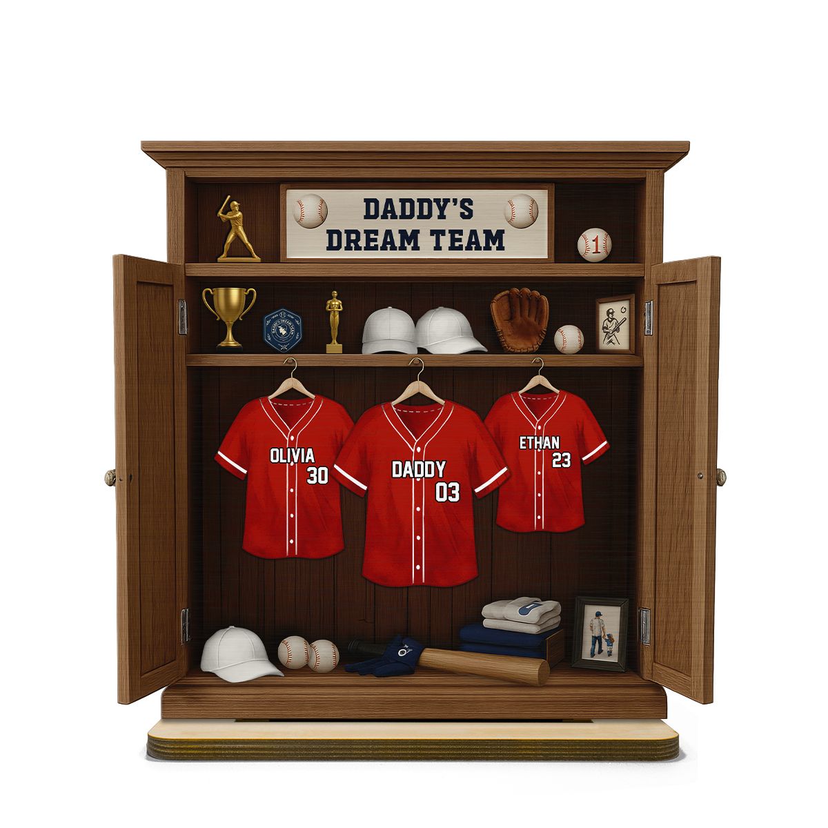 Daddy Dream Team Baseball, Father's Day Gift For Dad, Grandpa Personalized Standing Wooden Plaque