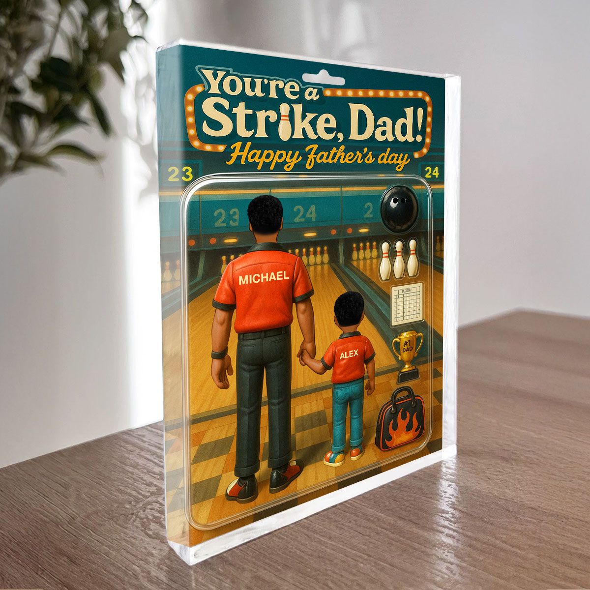 You're a Strike Dad Bowling Custom Figure Personalized Acrylic Block Plaque, Father's Day Gift for Dad, Gift for Husband