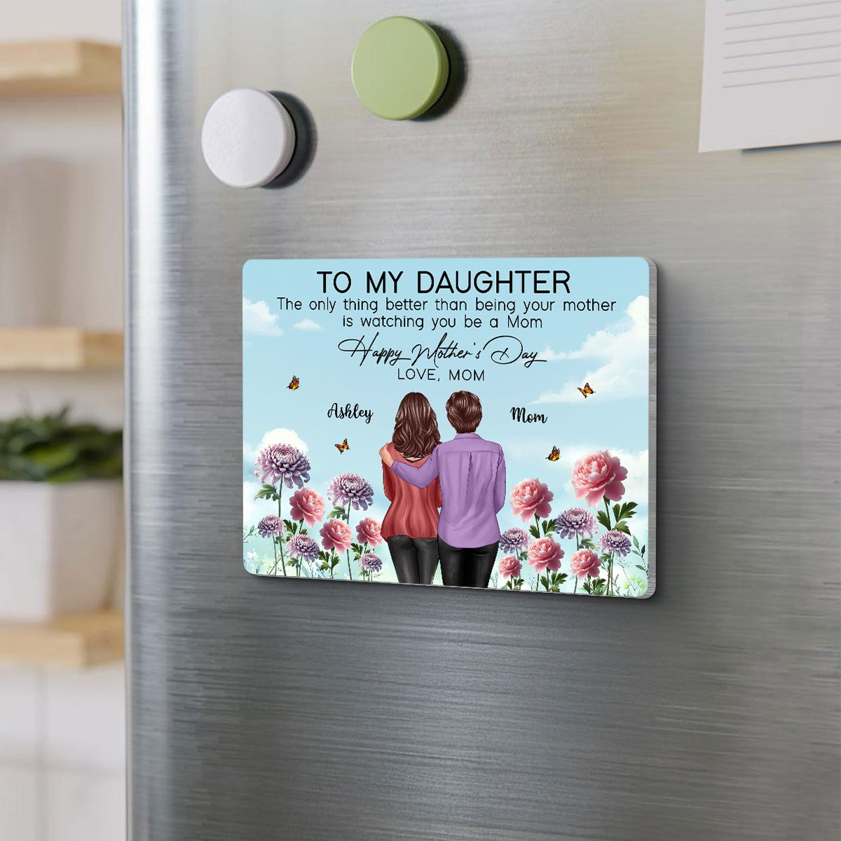 To My Daughter From Mom Happy Mother's Day Birth Flower Personalized Acrylic Fridge Magnet, Mother's Day Gift For Daughter