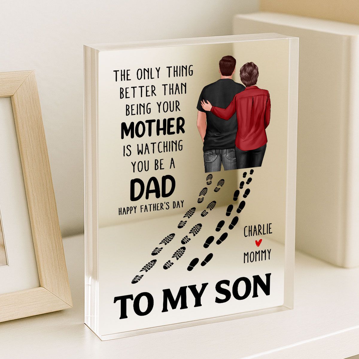 To My Son From Mom Dad Footprints Personalized Acrylic Block, Father's Day gift