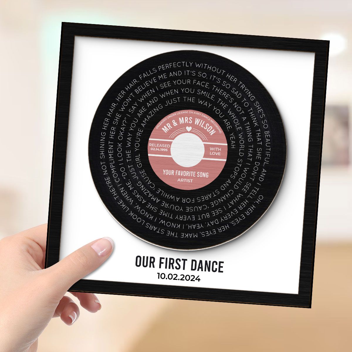 Custom Vinyl Record Label Print Personalized 2-Layer Wooden Plaque, Wedding, Valentine's Day, Anniversary, Mother's Day, Father's Day Unique Gift for Him or Her