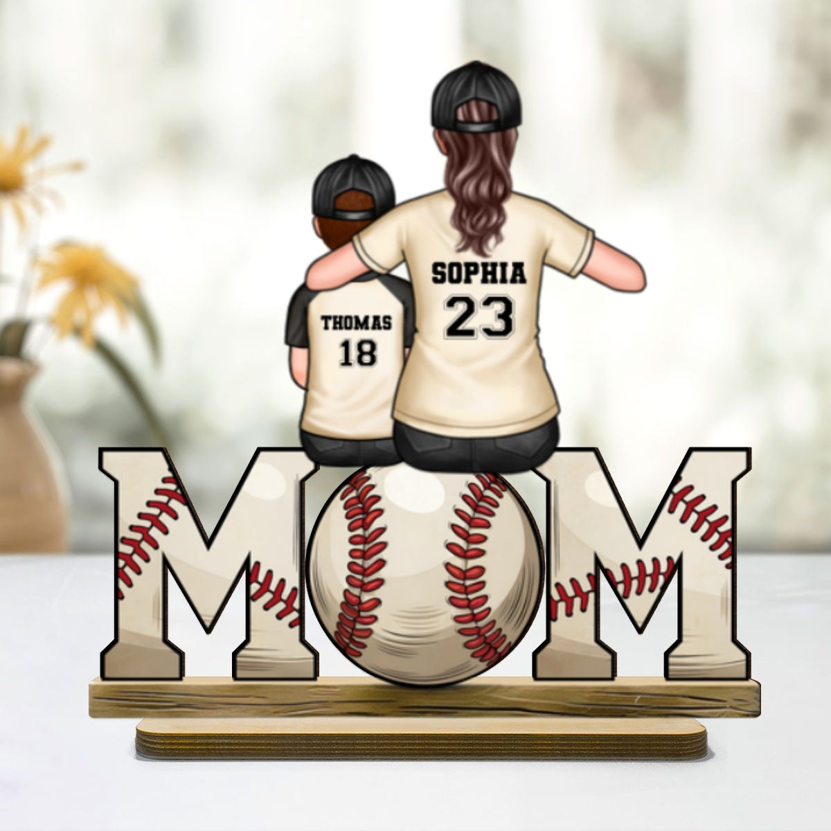 Baseball, Softball Mom And Kids Personalized Standing Wooden Plaque, Mother's Day Gift For Wife, Gift For Mom