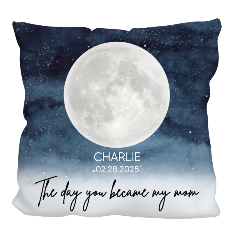 Starry Night Custom Birthday Moon Phase The Day You Became Mom Personalized Pillow, Mother's Day Gift