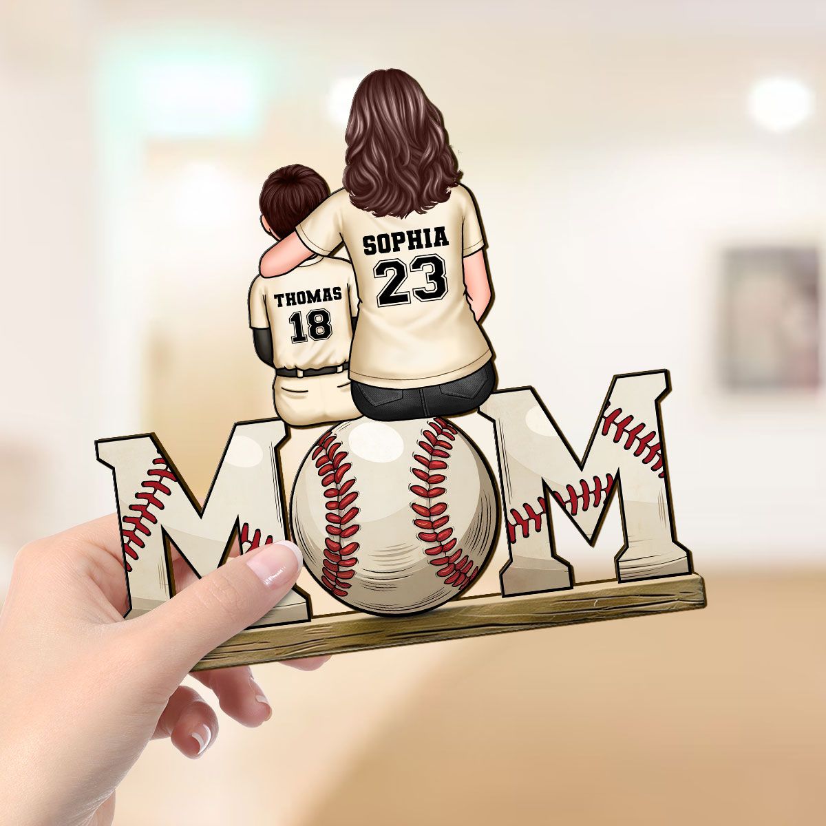 Baseball, Softball Mom And Kids Personalized Standing Wooden Plaque, Mother's Day Gift For Wife, Gift For Mom