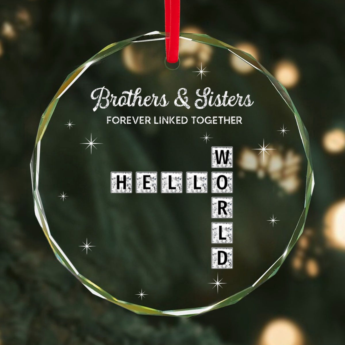 3D Shining Effect Brothers Sisters Crossword Puzzle Art - Personalized Glass Ornament - Christmas Gift For Siblings, Brothers, Sisters