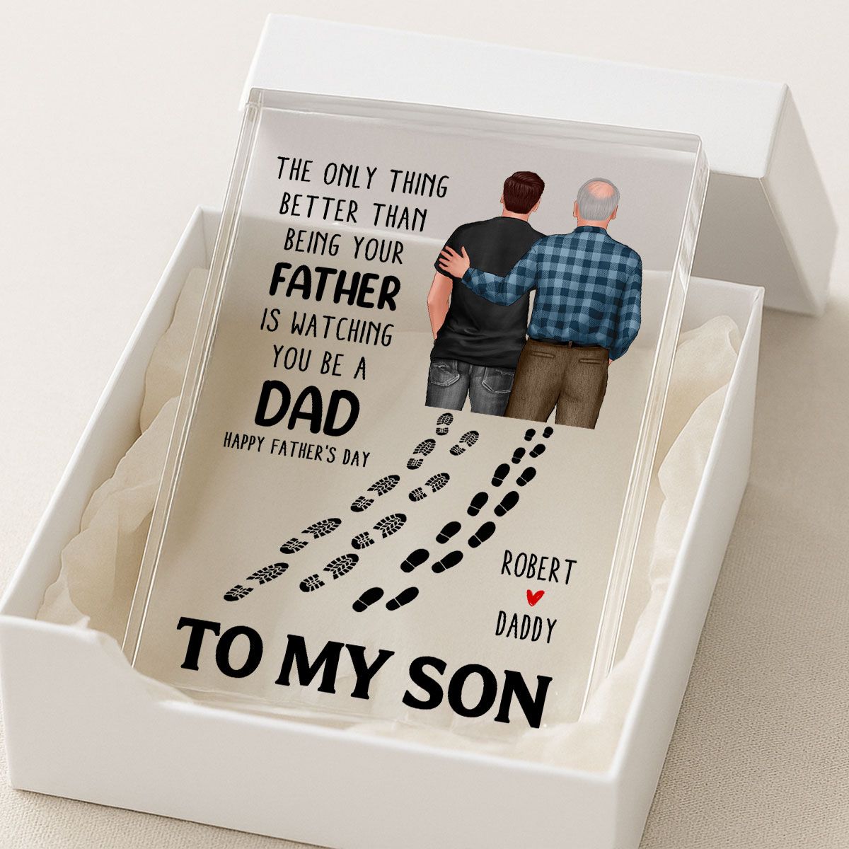 To My Son From Mom Dad Footprints Personalized Acrylic Block, Father's Day gift