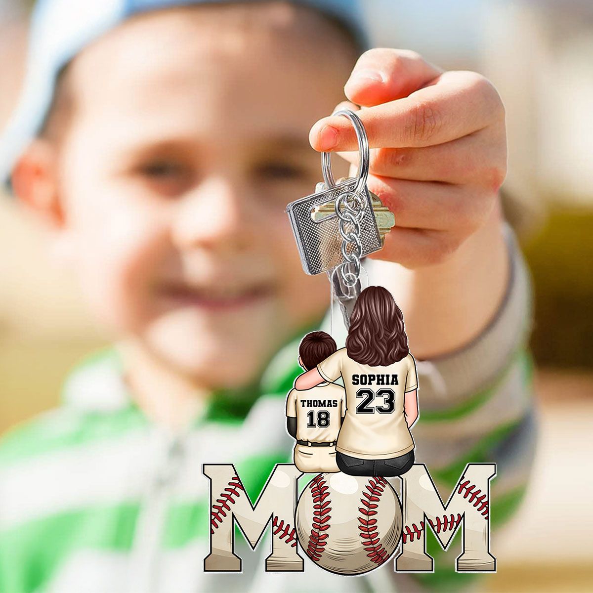 Baseball, Softball Mom And Kids Personalized Acrylic Keychain, Mother's Day Gift