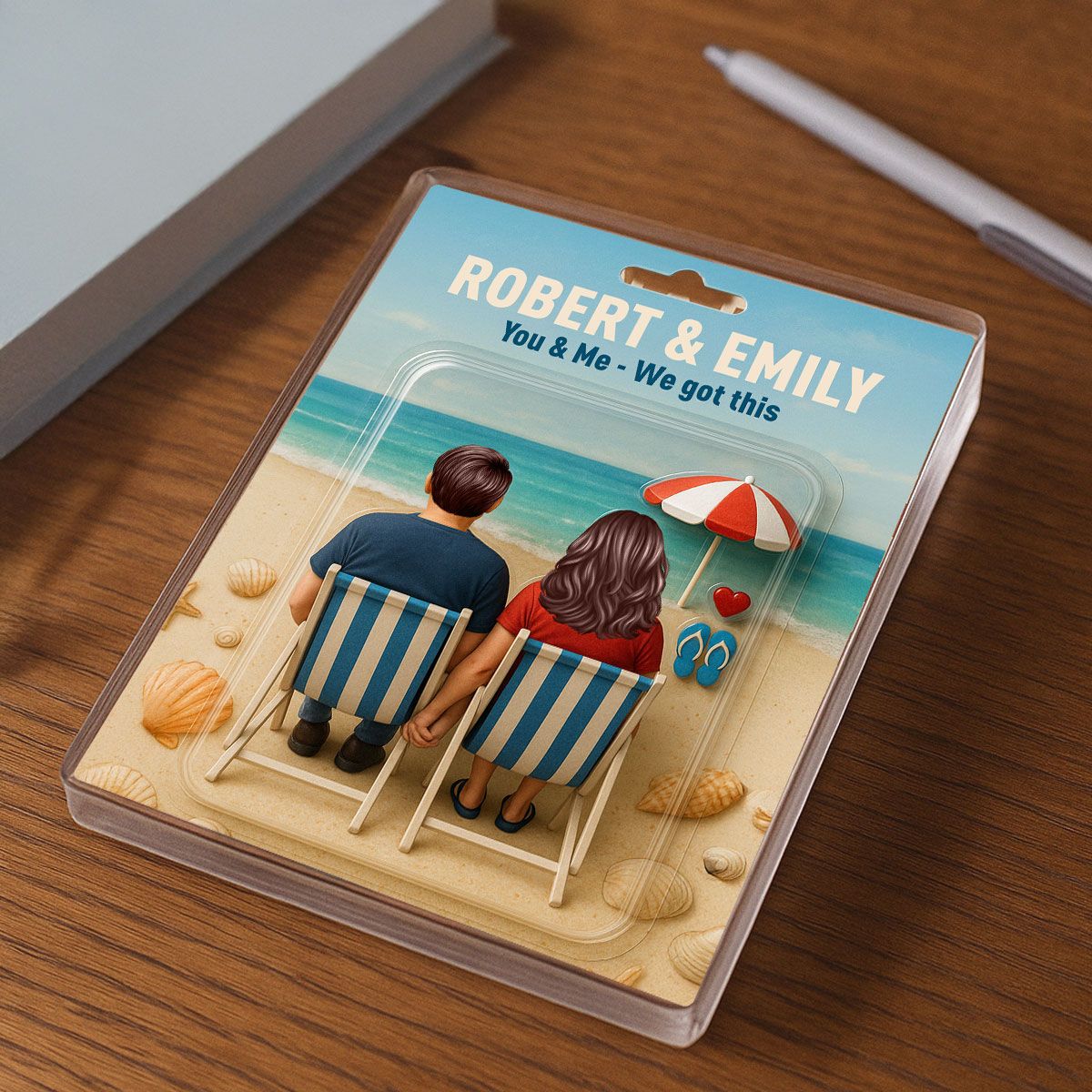 You & Me We Got This Couple At Beach Realistic Figures Style Personalized Acrylic Block Plaque