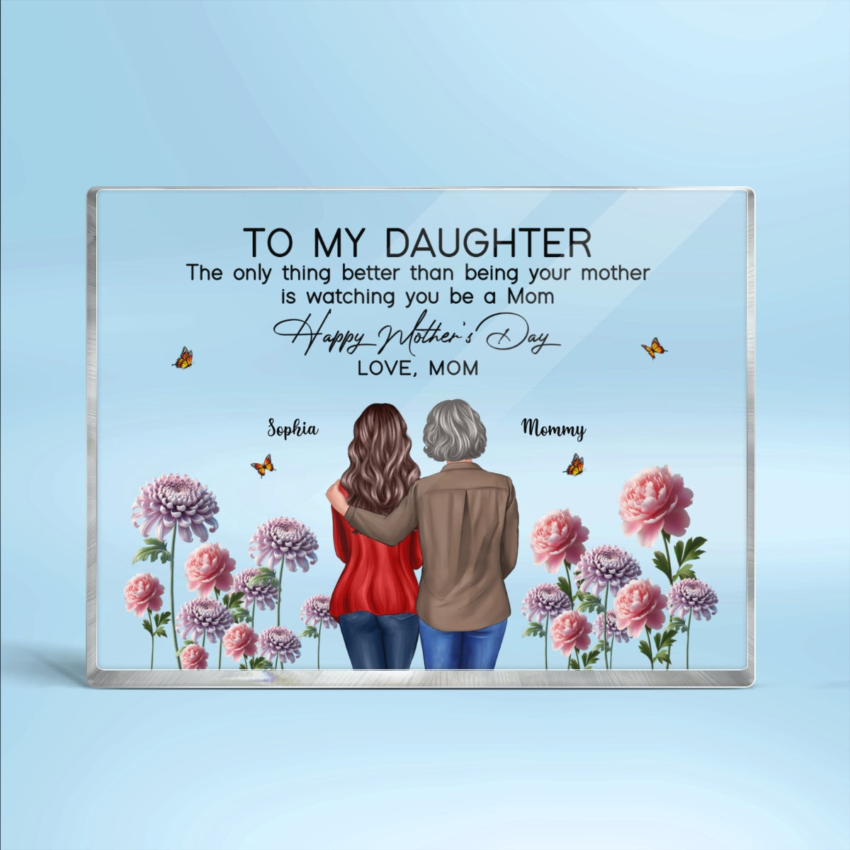 To My Daughter From Mom Happy Mother's Day Birth Flower Personalized Acrylic Block Plaque, Mother's Day Gift For Daughter