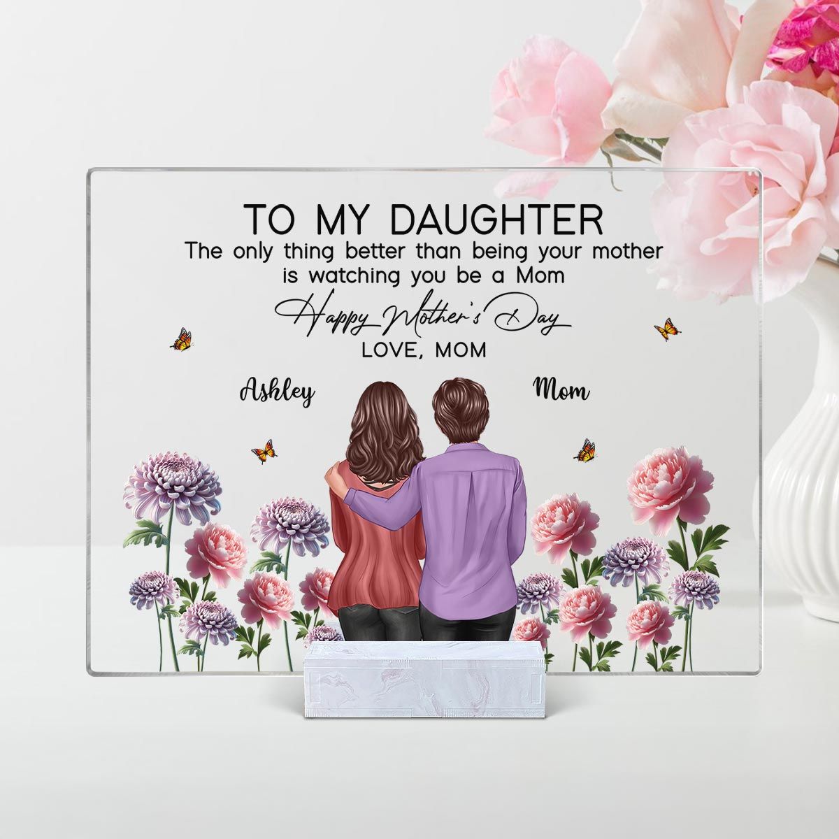 To My Daughter From Mom Happy Mother's Day Birth Flower Personalized Rectangle Acrylic Plaque, Mother's Day Gift For Daughter