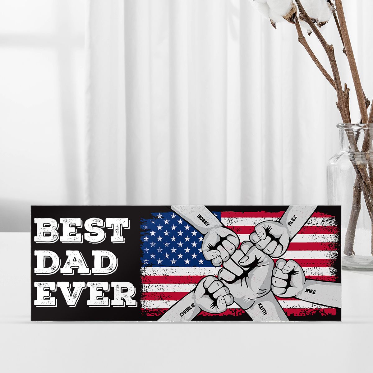 Best Dad Grandpa Ever Nation Flag Fist Bump Personalized Acrylic Block Plaque
