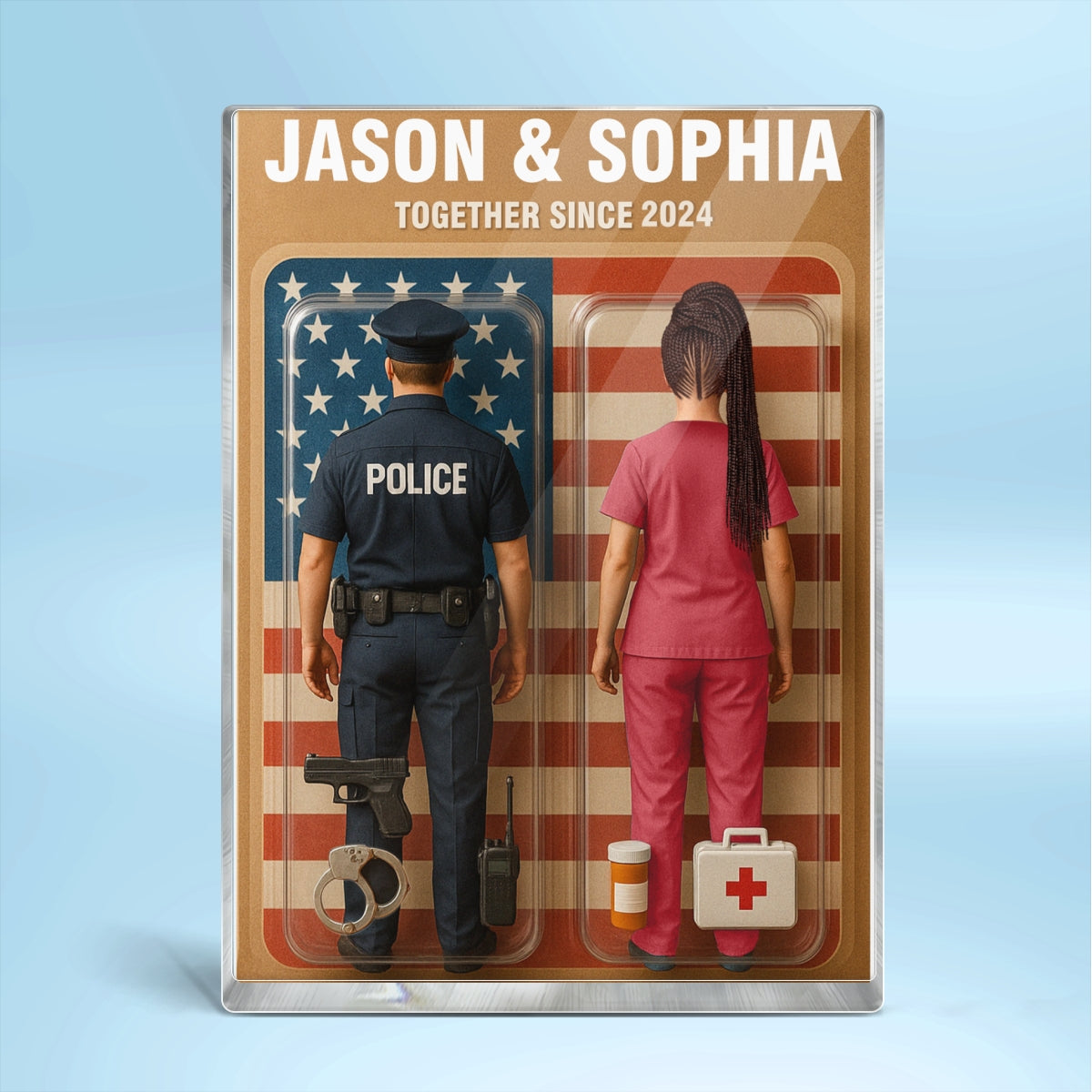 You & Me We Got This Police & Nurse Couple Toy Box Figures Style Personalized Acrylic Block Plaque