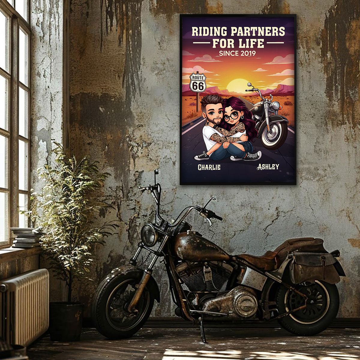 Bikers Couple Riding Partners for Life Personalized Canvas, Gift for him, Gift for her